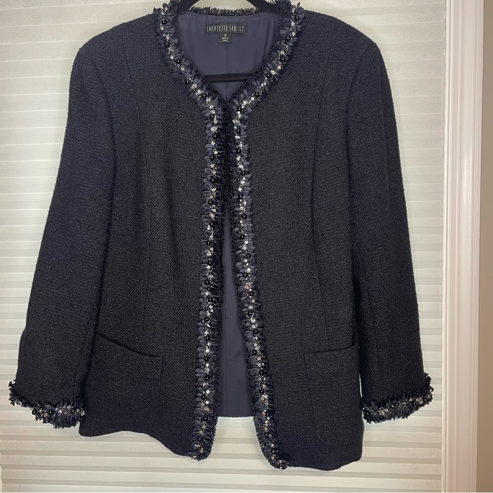 Lafayette 148 New York Navy & Beaded Blazer- Women's size 12